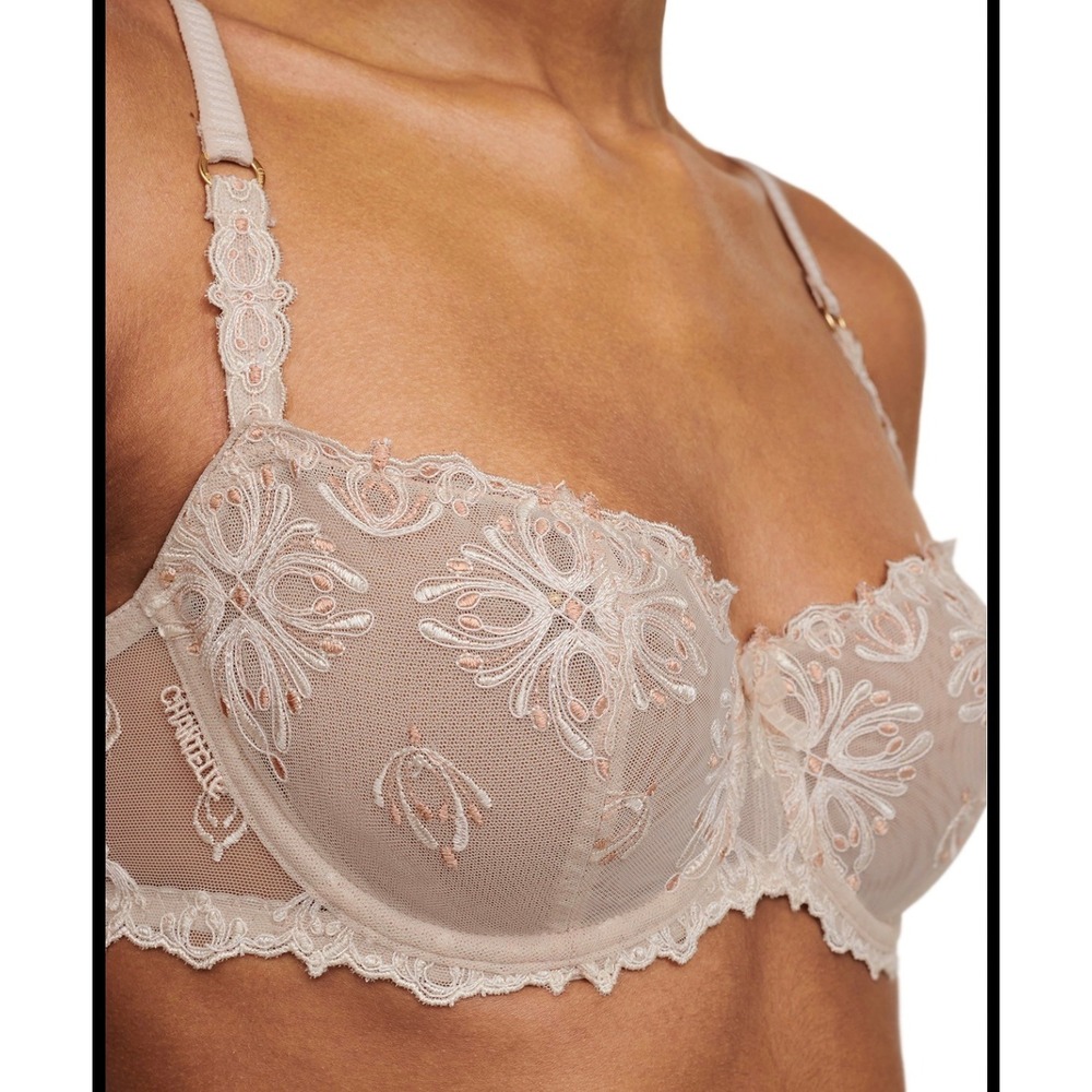 Chantelle Parisian Allure Unlined Plunge Bra White Copper Floral 32DD C26050 NWT - Picture 9 of 9